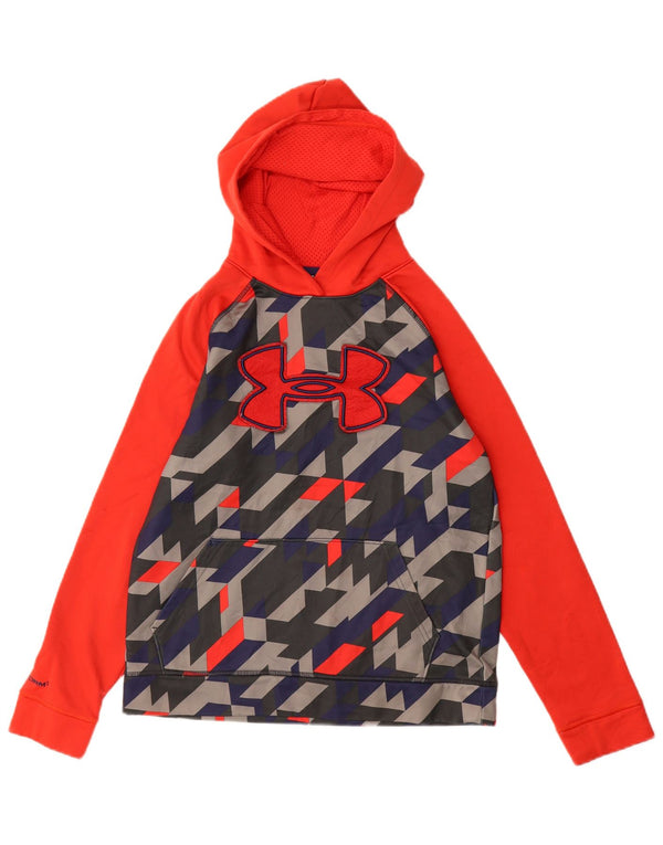 UNDER ARMOUR Girls loose Hoodie Jumper 11-12 Years Large  Red Geometric