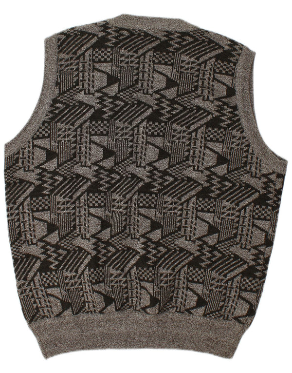 Vintage Mens Vest Tank Top 2XL Grey Geometric Wool