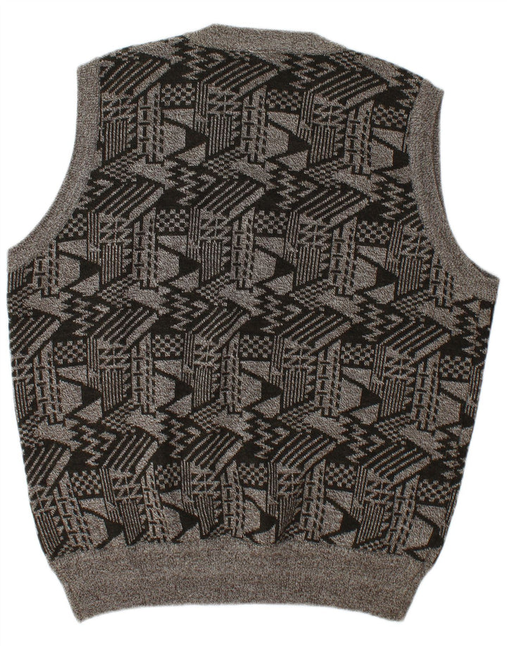 Vintage Mens Vest Tank Top 2XL Grey Geometric Wool