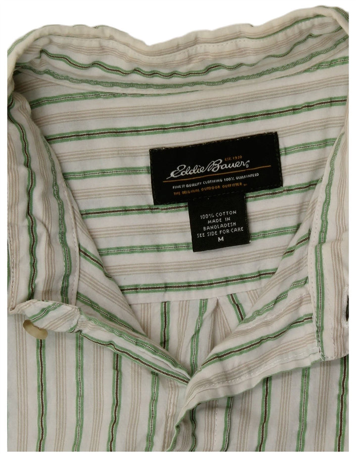 Eddie Bauer Mens Short Sleeve Shirt Medium Green Striped Cotton