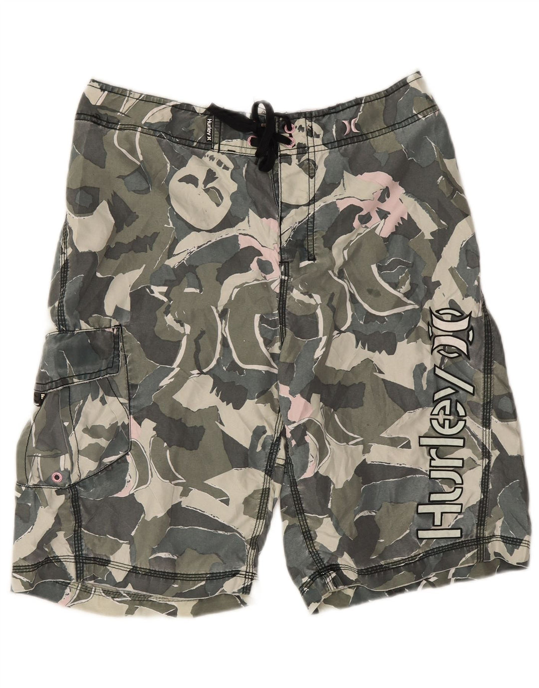 Hurley Mens Cargo Shorts W30 Medium Green Camouflage Polyester