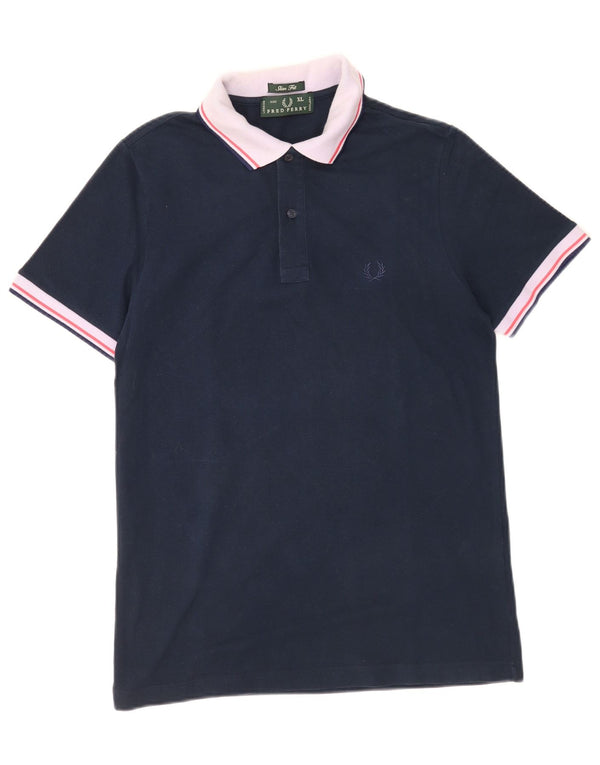 Fred Perry Mens Slim Fit Polo Shirt XL Navy Blue Colourblock Cotton