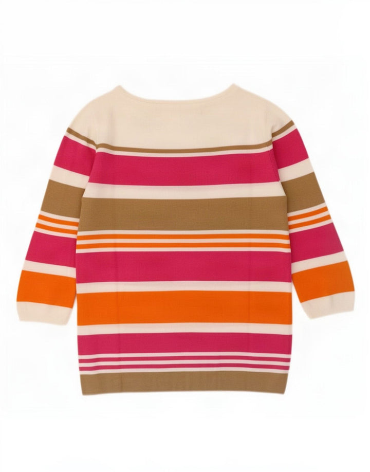 Zara Womens Top 3/4 Sleeve UK 14 Medium Multicoloured Striped Cotton