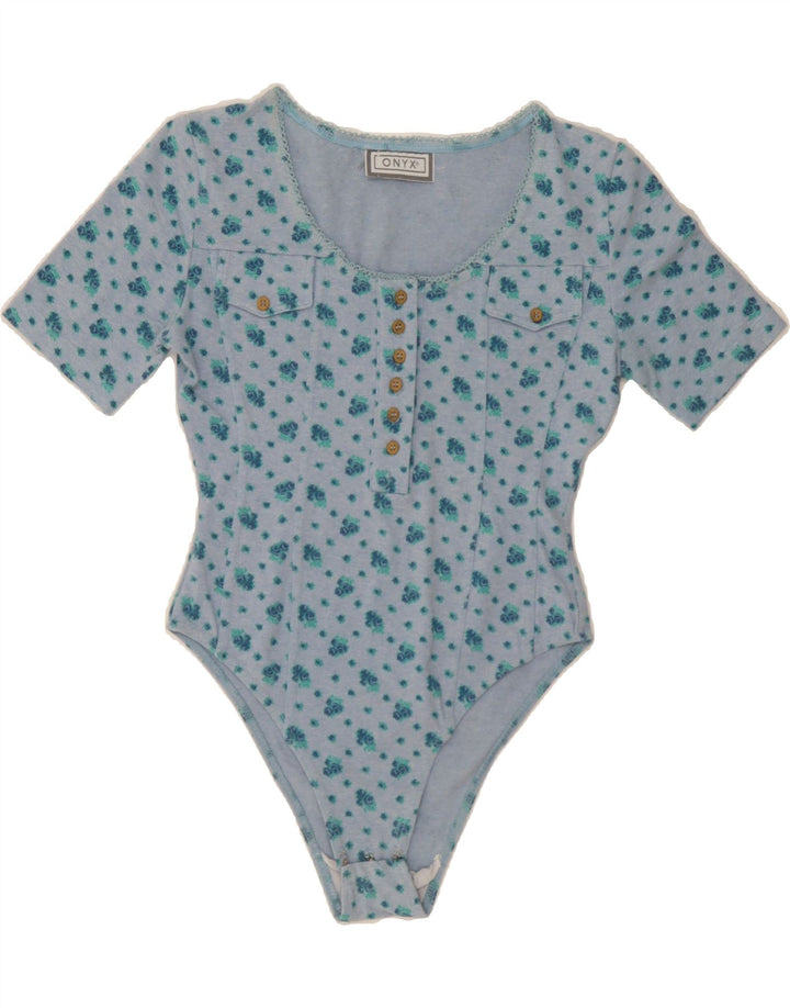 ONYX Womens Bodysuit UK 12 Medium Blue Floral Cotton Vintage Onyx and Second-Hand Onyx from Messina Hembry 