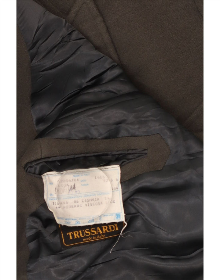 Trussardi Mens Double Breasted Coat IT 52 XL Khaki Wool