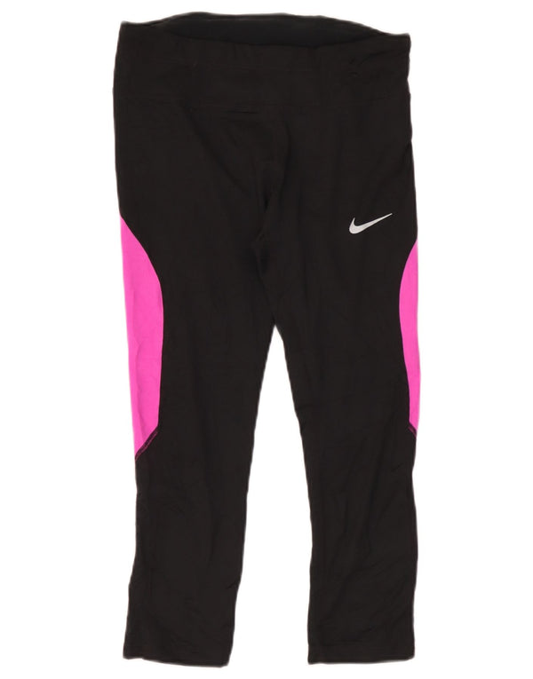 Nike Womens Dri Fit Leggings UK 12 Medium  Black Colourblock Polyester