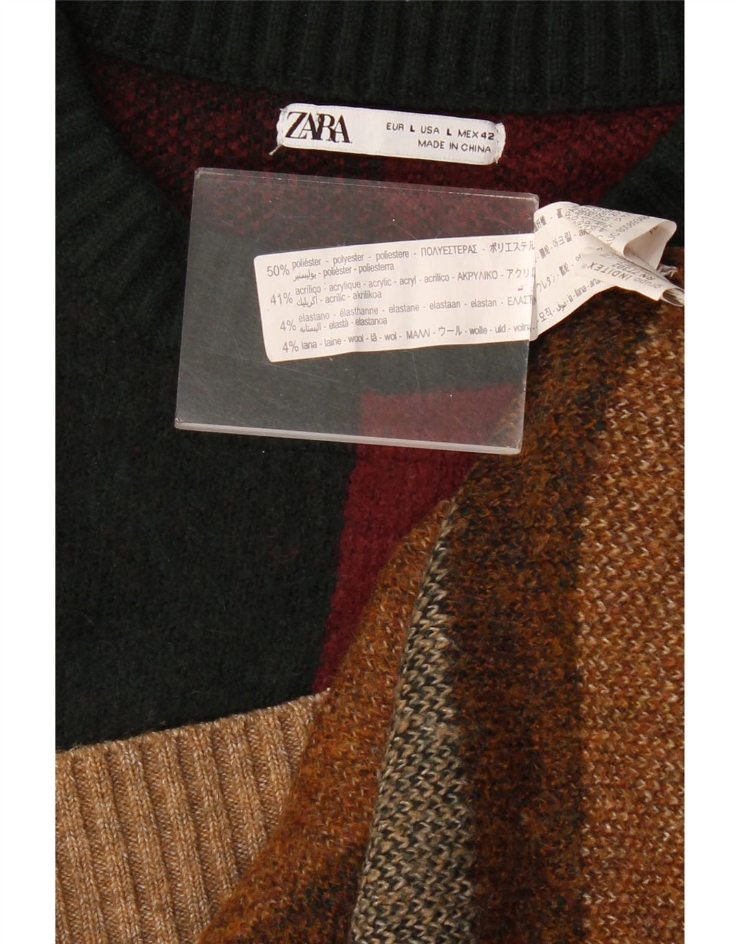 Zara Mens Boat Neck Jumper Sweater Large Multicoloured Colourblock