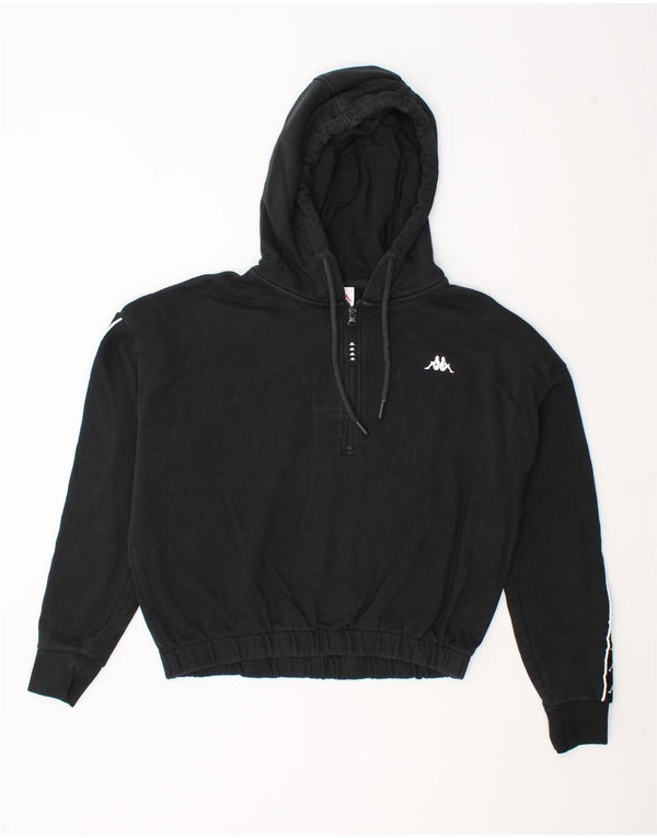 Kappa Womens Oversized Crop Graphic Hoodie Jumper UK 10 Small Black Cotton