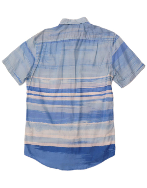 Izod Mens Salt Water Short Sleeve Shirt Small Blue Striped Cotton