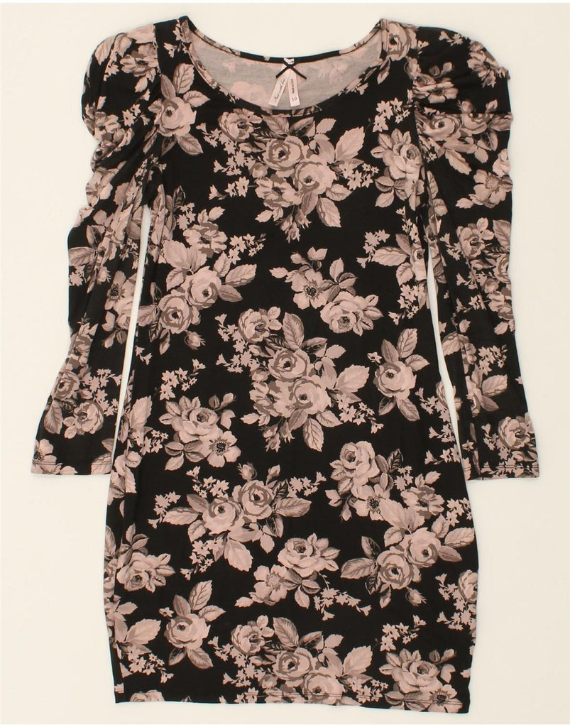 NEXT Womens 3/4 Sleeve Sheath Dress UK 10 Small Black Floral Viscose Vintage Next and Second-Hand Next from Messina Hembry 
