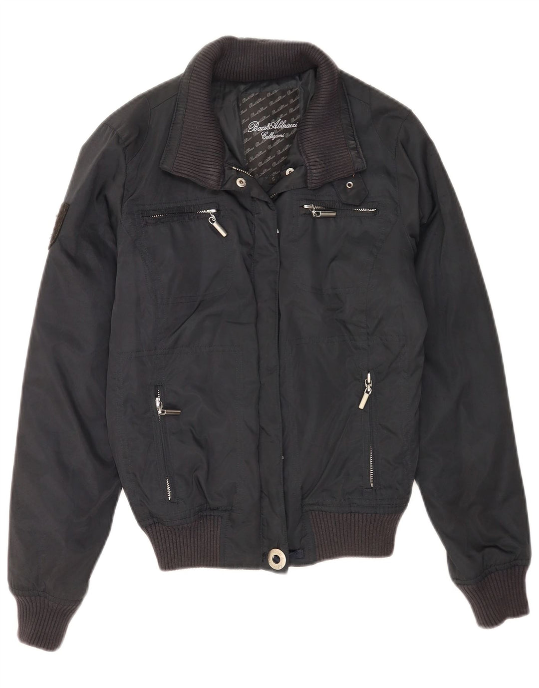 BACI & ABBRACCI Womens Bomber Jacket UK 10 Small Navy Blue Polyester