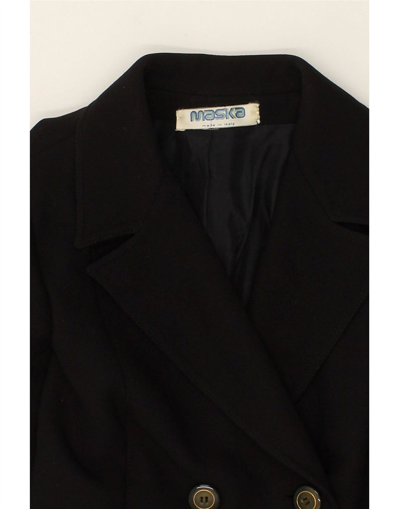 MASKA Womens Double Breasted Coat UK 14 Large Black | Vintage Maska | Thrift | Second-Hand Maska | Used Clothing | Messina Hembry 