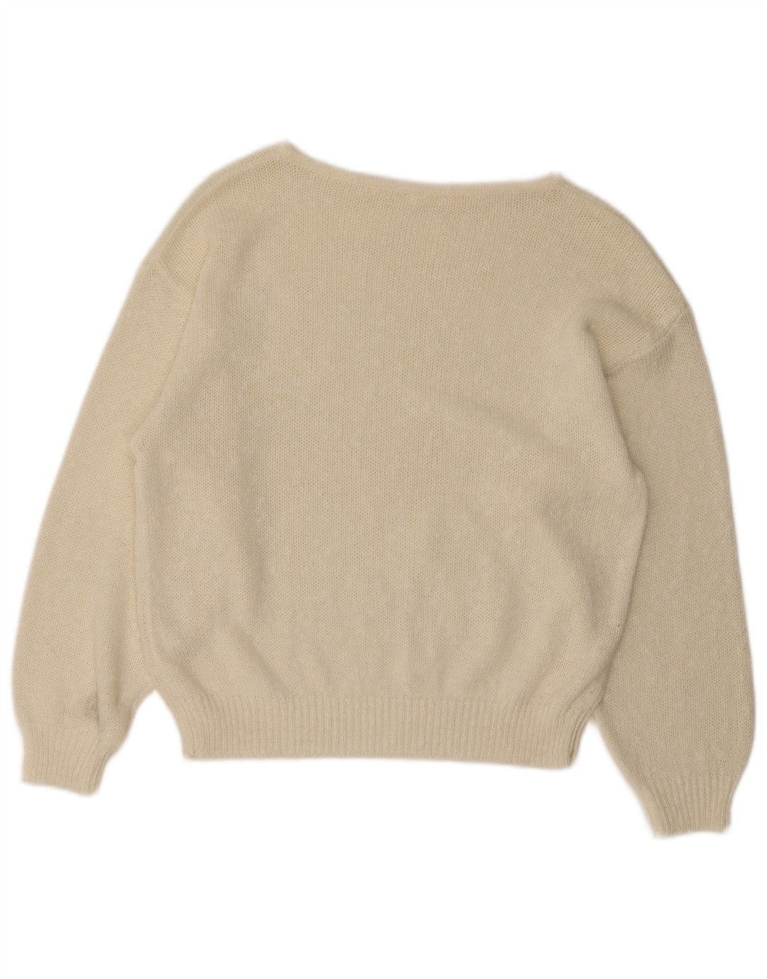 Vintage Womens Crop Graphic Boat Neck Jumper Sweater EU 40 Medium White