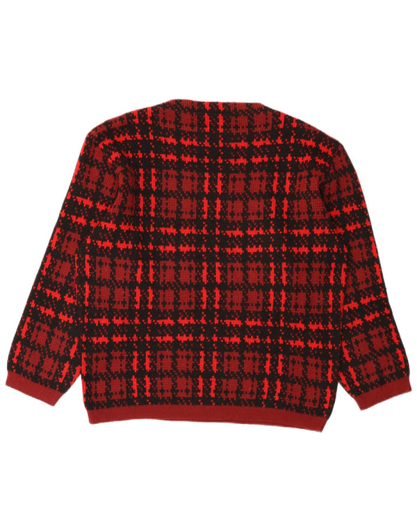 Vintage Womens Boat Neck Jumper Sweater UK 16 Large Red Check