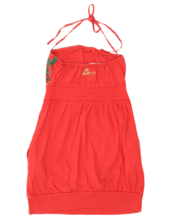 Desigual Womens Graphic Halter Top UK 4 XS Red Floral Cotton