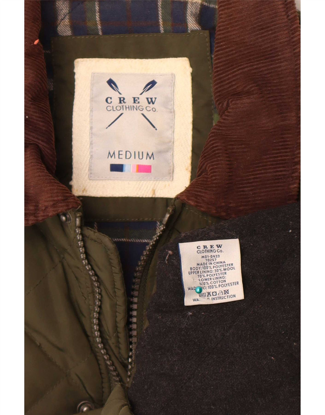 Crew Clothing Mens Quilted Jacket UK 38 Medium Green Polyester
