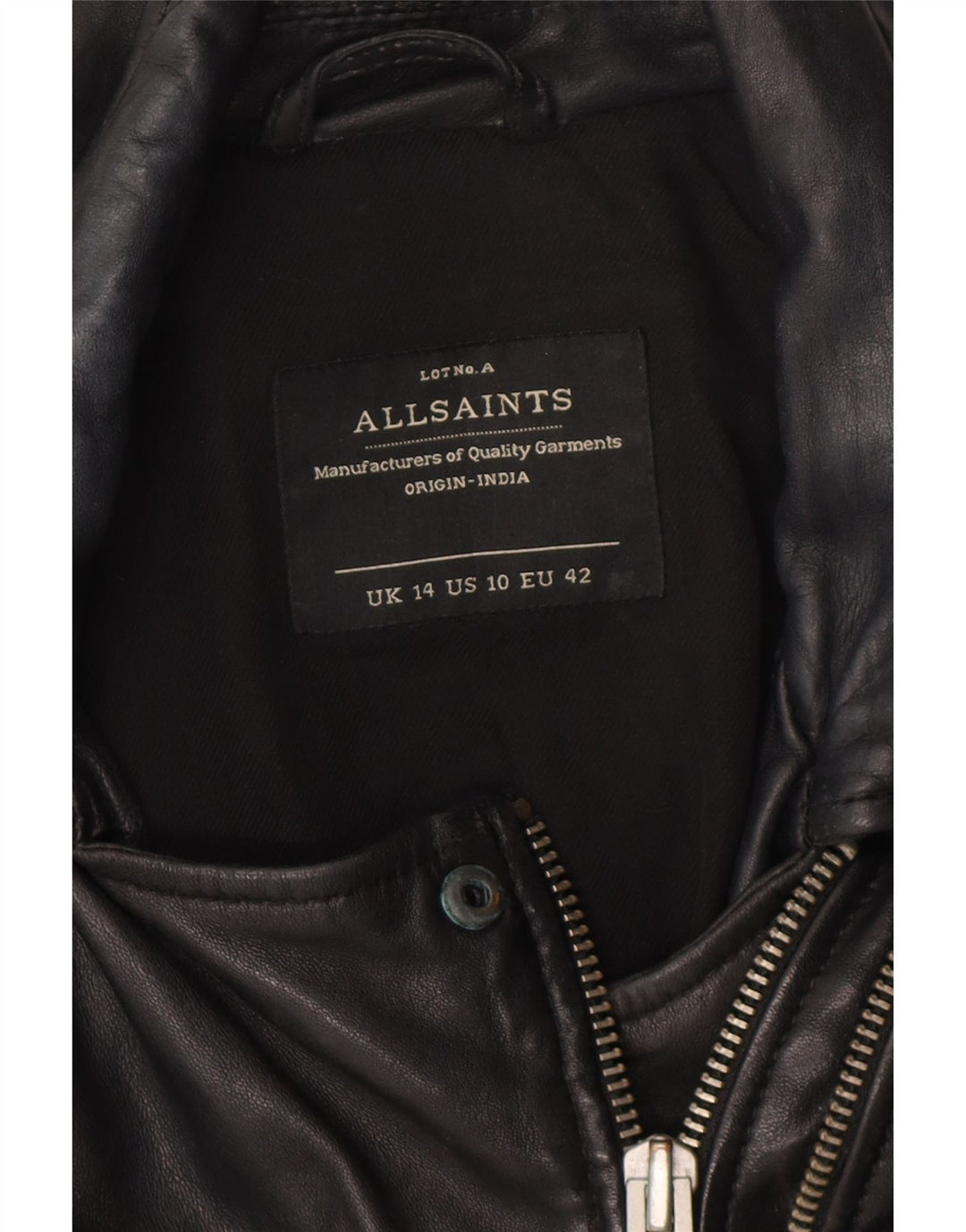 All Saints Womens Leather Biker Jacket UK 14 Large Black Leather