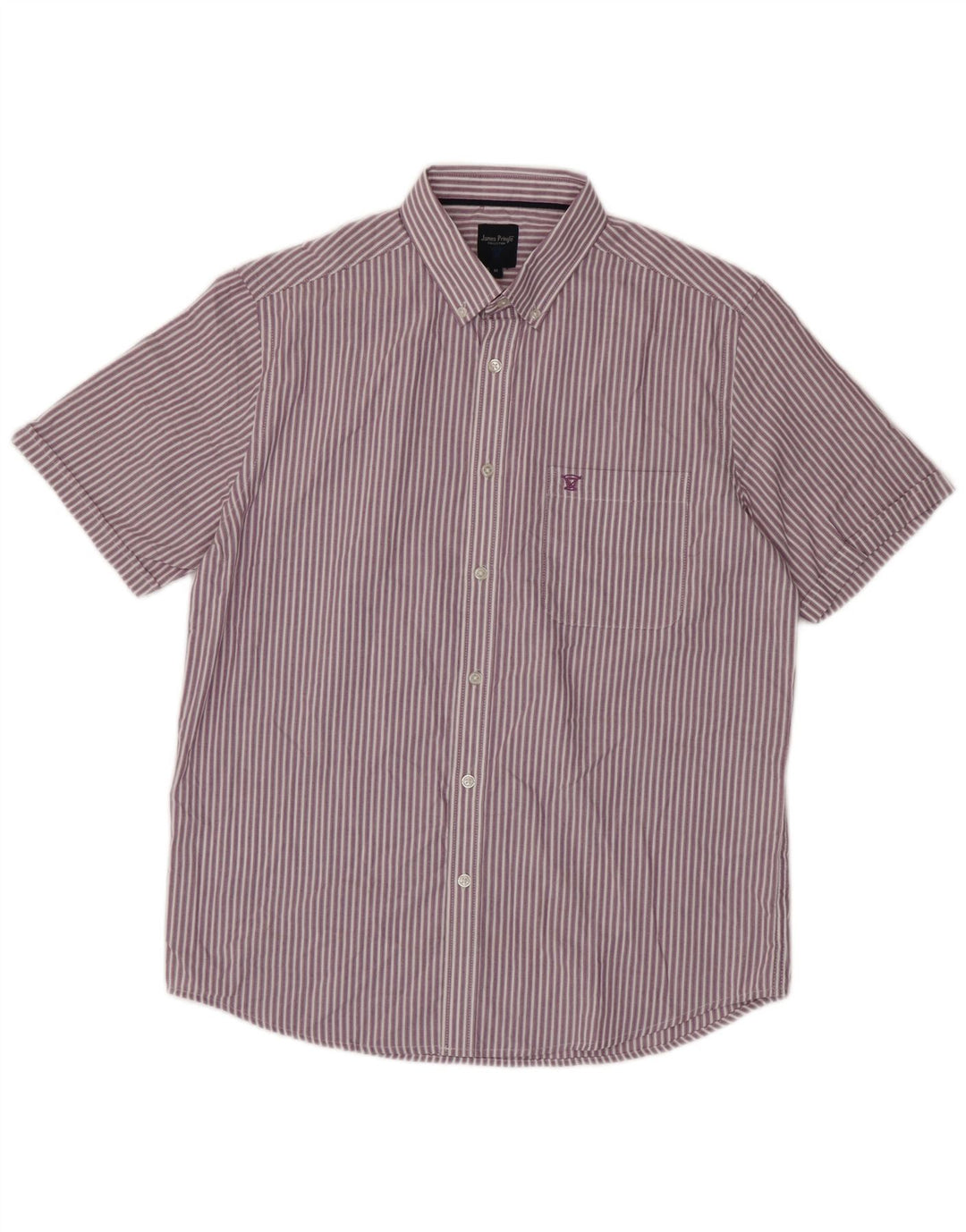 JAMES PRINGLE Mens Short Sleeve Shirt Medium Purple Pinstripe Polyester