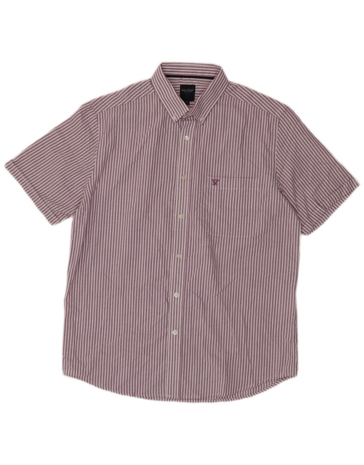 JAMES PRINGLE Mens Short Sleeve Shirt Medium Purple Pinstripe Polyester