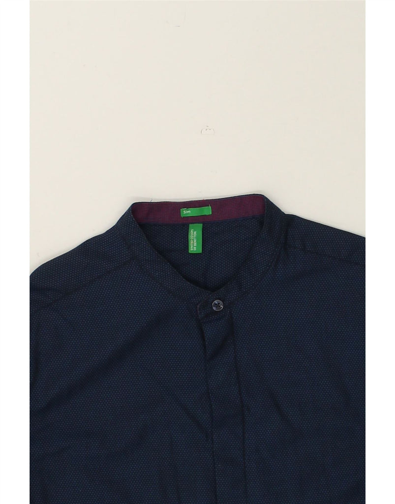 BENETTON Mens Slim Shirt Medium Navy Blue Polka Dot Cotton | Vintage Benetton | Thrift | Second-Hand Benetton | Used Clothing | Messina Hembry 