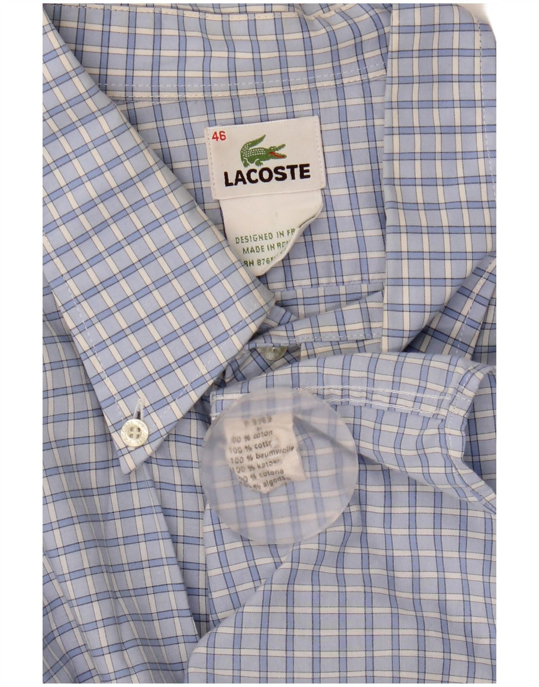 Lacoste Mens Shirt Size 46 2XL Blue Gingham Cotton