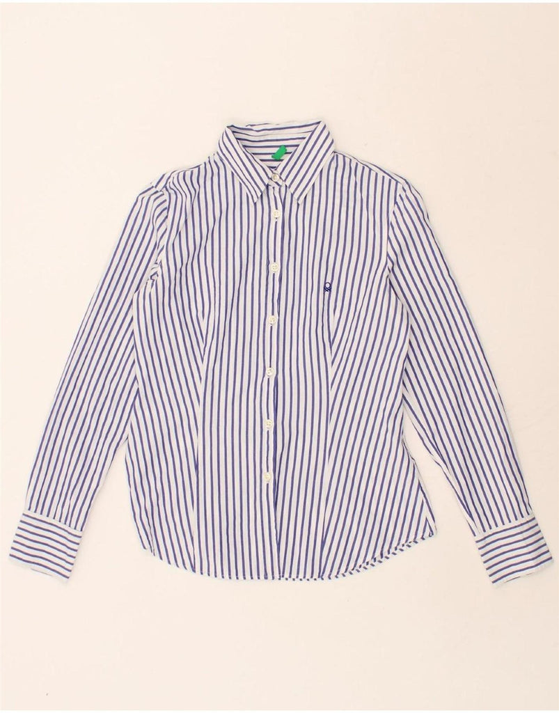 BENETTON Womens Shirt UK 14 Medium Blue Striped Cotton Vintage Benetton and Second-Hand Benetton from Messina Hembry 