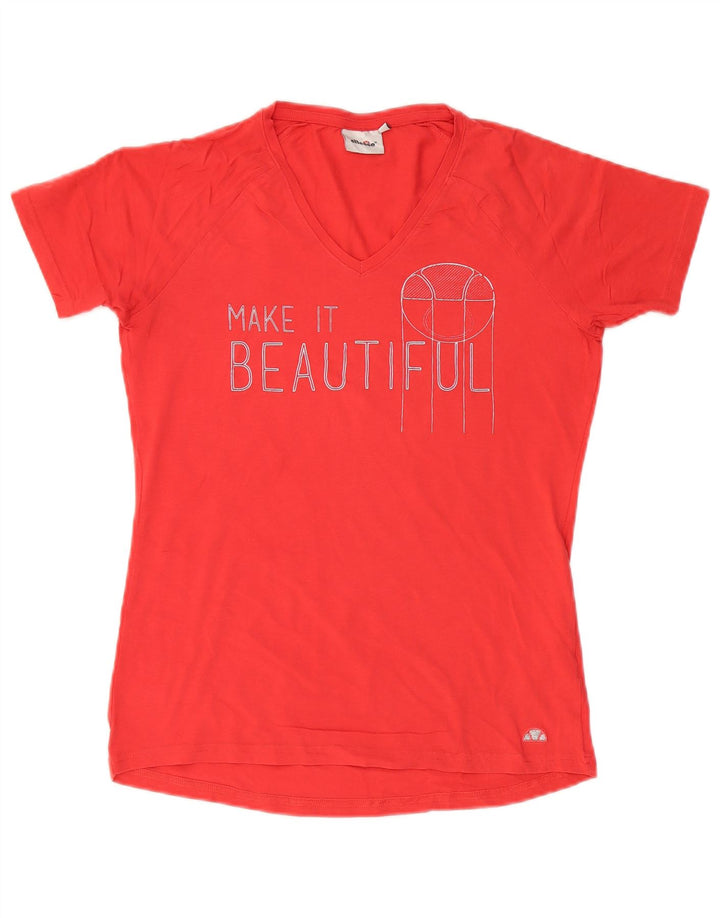 Ellesse Womens Graphic T-Shirt Top UK 14 Large Red Cotton