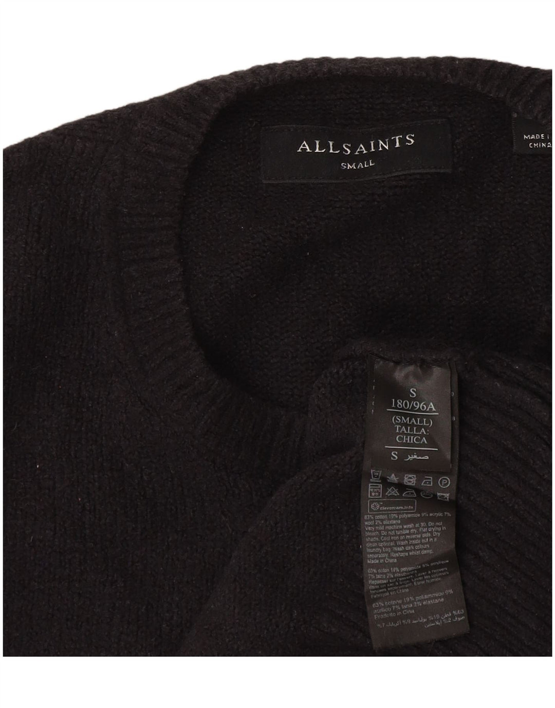 All Saints Mens Crew Neck Jumper Sweater Small Navy Blue Cotton