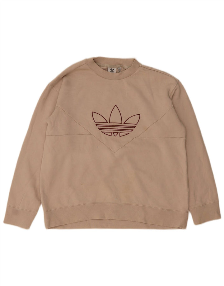 Adidas Womens Graphic Oversized Sweatshirt Jumper UK 8 Small Beige Cotton
