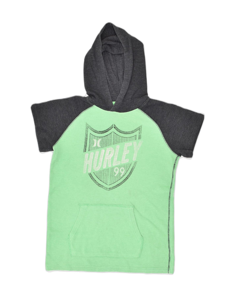 HURLEY Boys Hooded Graphic T-Shirt Top 14-15 Years XL  Green Colourblock | Vintage Hurley | Thrift | Second-Hand Hurley | Used Clothing | Messina Hembry 