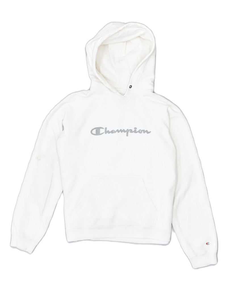 CHAMPION Womens Graphic Hoodie Jumper UK 14 Medium White Cotton | Vintage | Thrift | Second-Hand | Used Clothing | Messina Hembry 