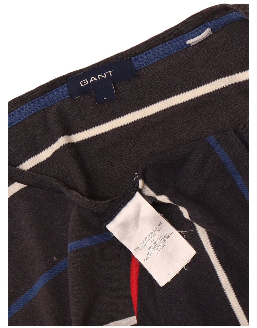GANT Mens T-Shirt Top Large Grey Striped Cotton