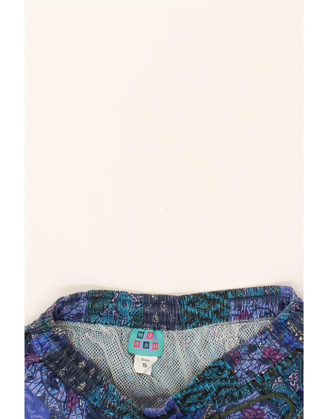 MOON BEACH Mens Swimming Shorts Small  Navy Blue Patchwork Vintage Moon Beach and Second-Hand Moon Beach from Messina Hembry 