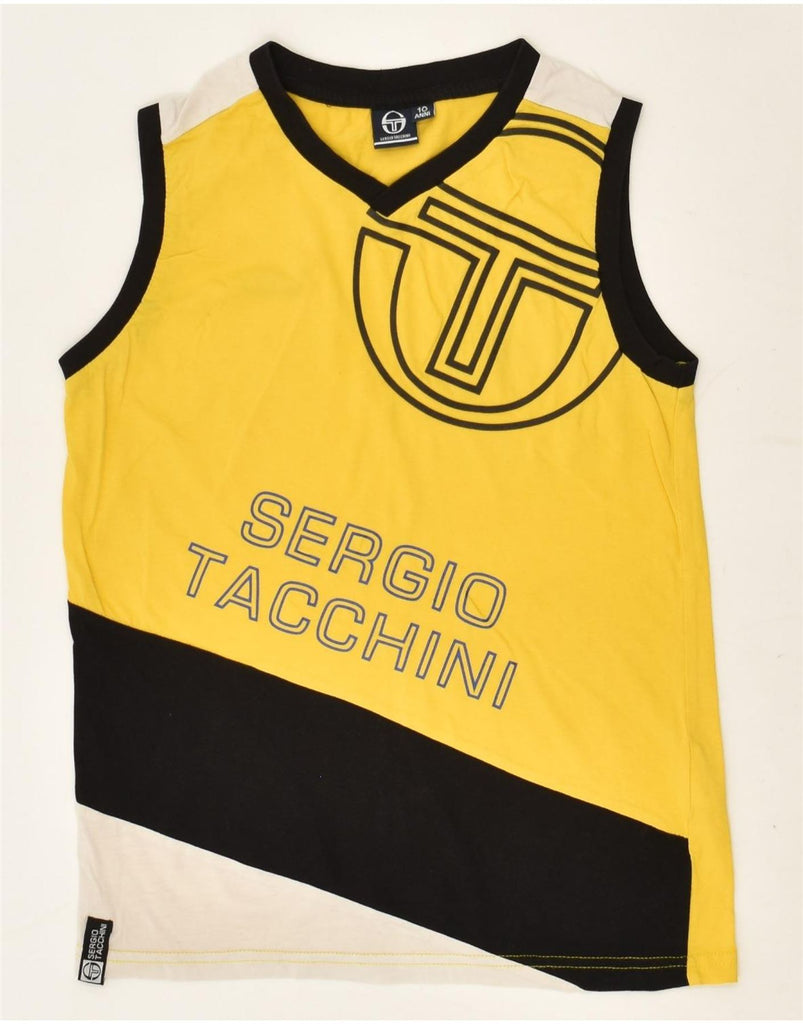 SERGIO TACCHINI Boys Graphic Vest Top 9-10 Years Yellow Colourblock Cotton | Vintage Sergio Tacchini | Thrift | Second-Hand Sergio Tacchini | Used Clothing | Messina Hembry 