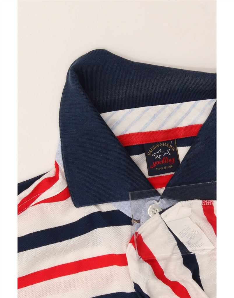 PAUL & SHARK Mens Yachting Polo Shirt Large White Striped Cotton Vintage Paul & Shark and Second-Hand Paul & Shark from Messina Hembry 