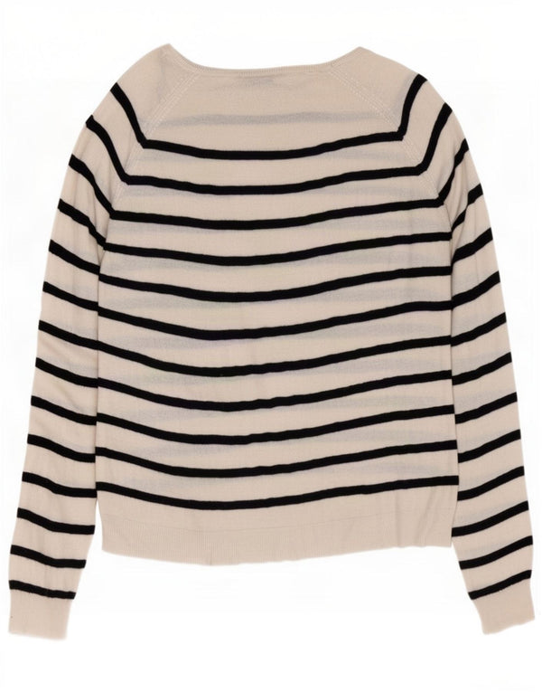 Zara Womens Boat Neck Jumper Sweater UK 16 Large White Striped