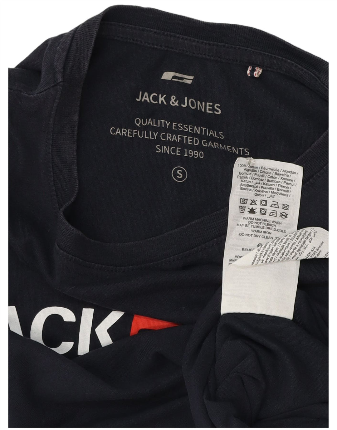 Jack & Jones Mens Graphic T-Shirt Top Small Navy Blue Cotton
