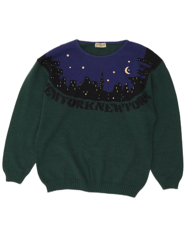 LES COPAINS Womens Crew Neck Jumper Sweater UK 18 XL Green Colourblock