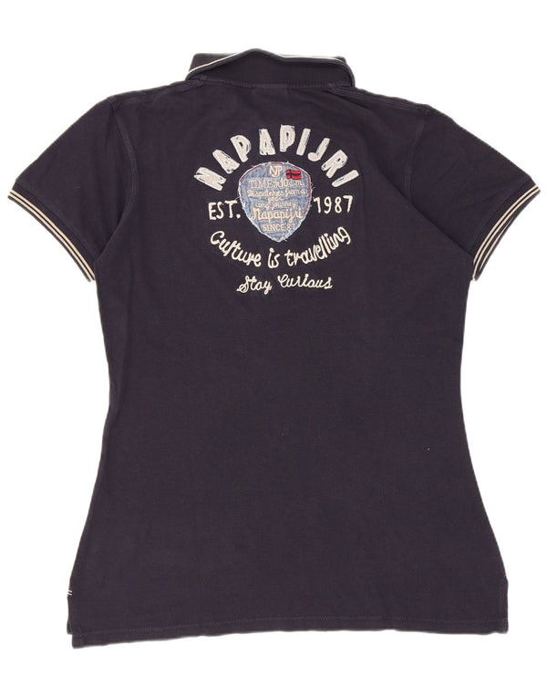 Napapijri Womens Graphic Polo Shirt UK 14 Large Navy Blue