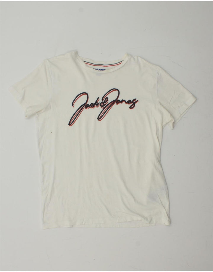 JACK & JONES Mens Regular Fit Graphic T-Shirt Top Small White Cotton