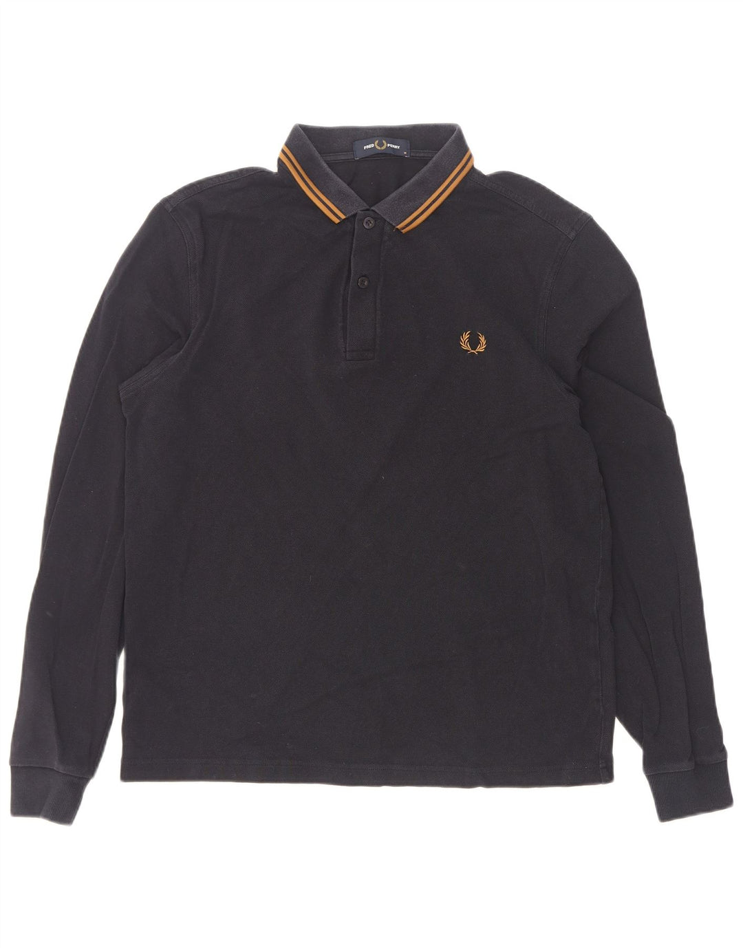 Fred Perry Mens Long Sleeve Polo Shirt Medium Navy Blue Striped Cotton