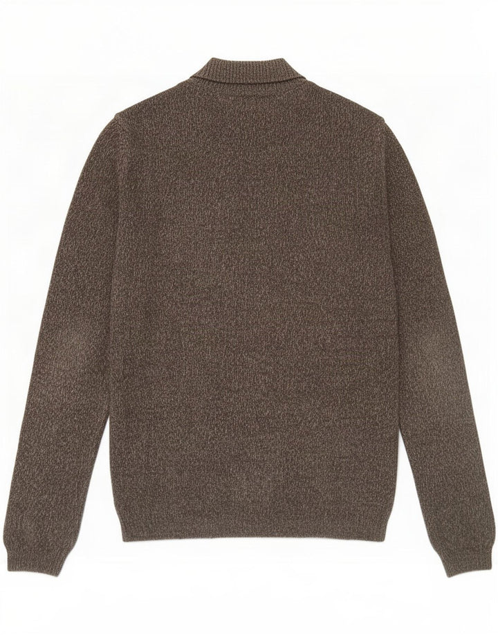 Armani Jeans Mens Button Neck Jumper Sweater Medium Brown Flecked Hemp