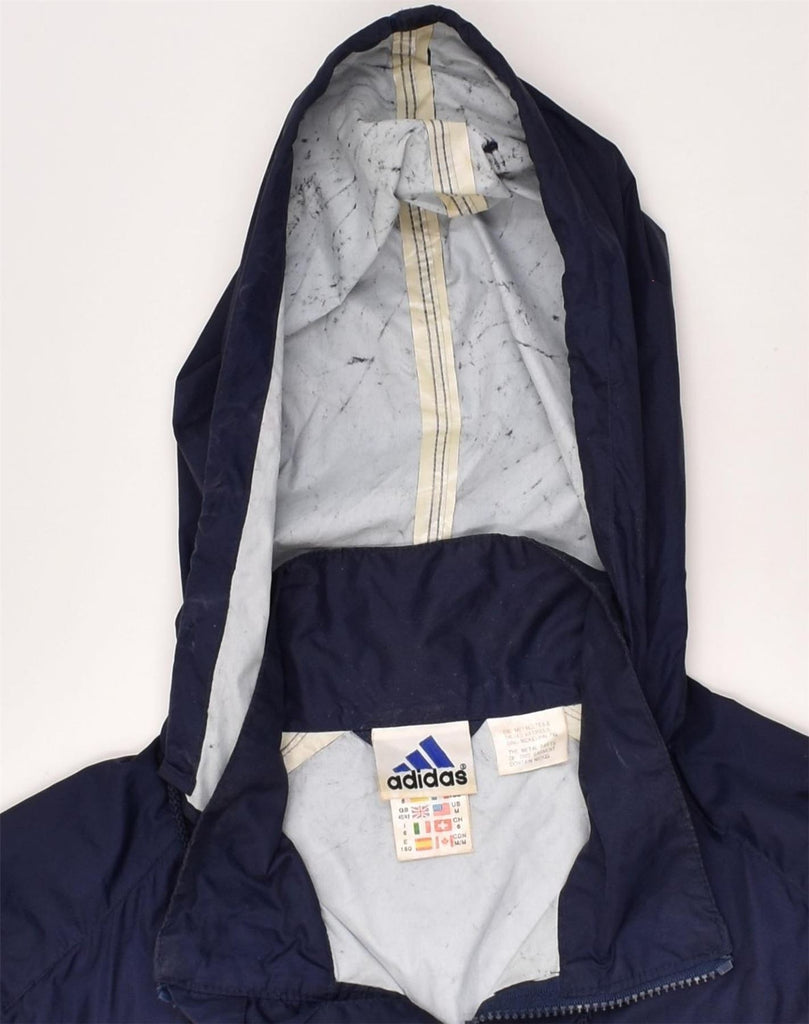 ADIDAS Mens Graphic Hooded Rain Jacket UK 38 Medium Navy Blue Polyamide | Vintage Adidas | Thrift | Second-Hand Adidas | Used Clothing | Messina Hembry 