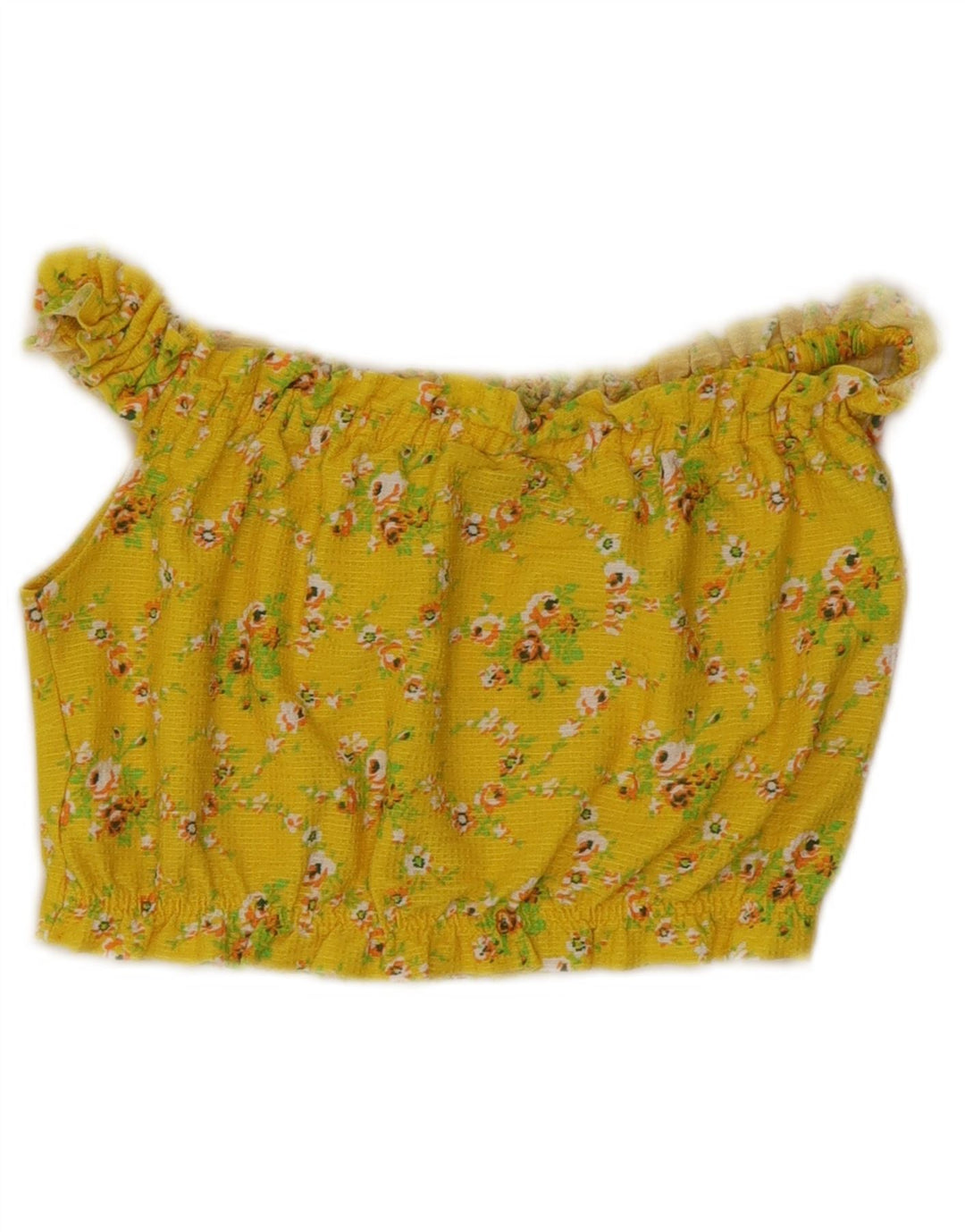 Topshop Womens Off Shoulder Crop Top UK 8 Small  Yellow Floral Polyester