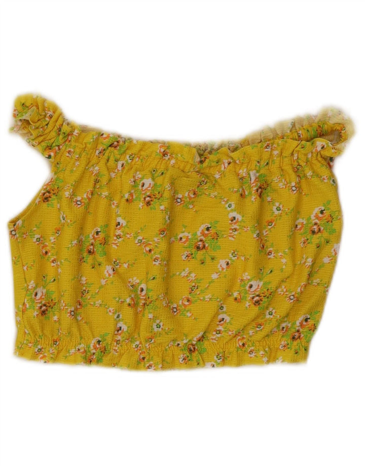 Topshop Womens Off Shoulder Crop Top UK 8 Small  Yellow Floral Polyester