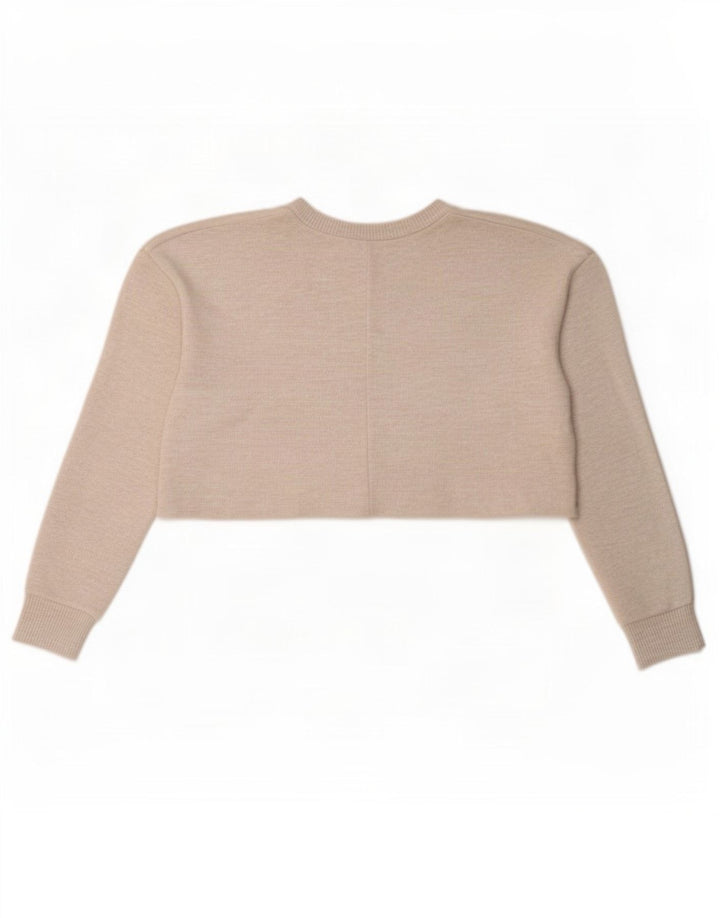 Zara Womens Crop Oversized Top Long Sleeve UK 10 Small Beige Polyester