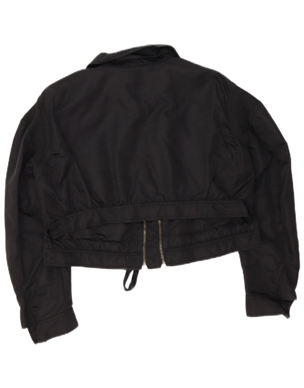 Zara Womens Crop Oversized Bomber Jacket UK 6 XS Black Polyamide
