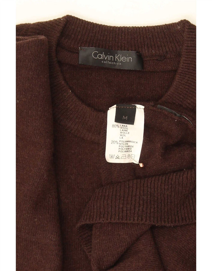 Calvin Klein Mens Crew Neck Jumper Sweater Medium Brown Wool