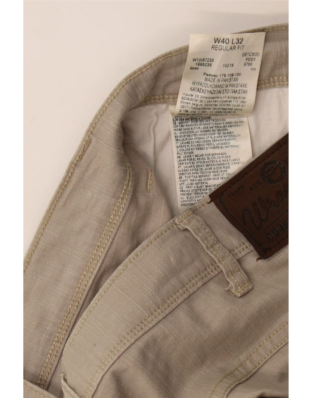 WRANGLER Mens Regular Fit Straight Casual Trousers W40 L32 Beige Cotton