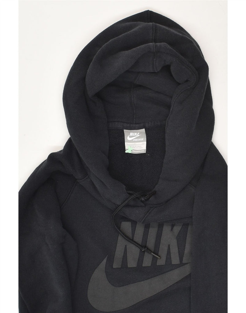 NIKE Womens Graphic Hoodie Jumper UK 10 Small Black Cotton | Vintage Nike | Thrift | Second-Hand Nike | Used Clothing | Messina Hembry 